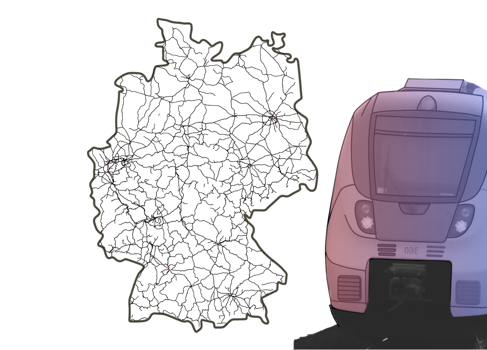 MapDraw Map of germanys rail network and a colorful train